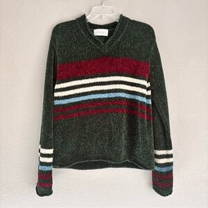 Cozy Casual Corner Annex V-Neck Women’s Sweater with Multicolor Stripes L